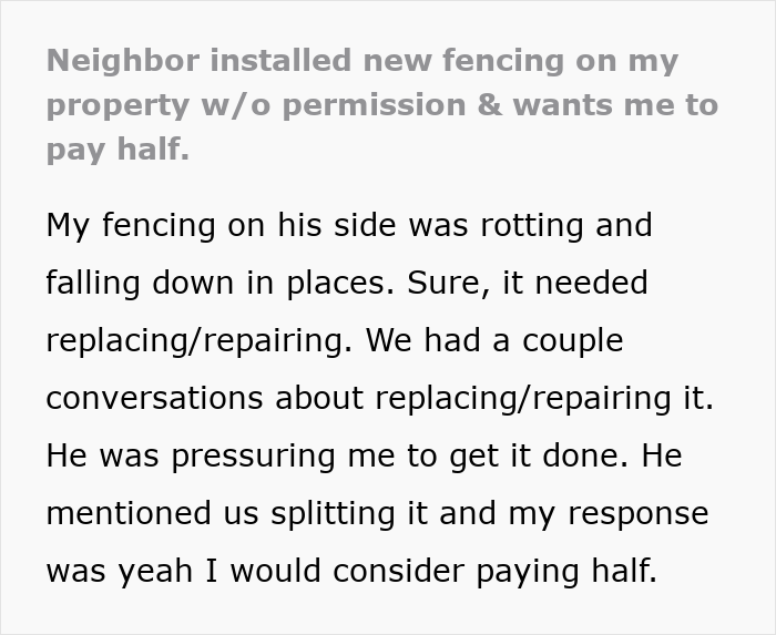 Man Refuses To Cough Up $2000 After Neighbor Replaces His Rotten Fence Without Any Agreement Man Refuses To Cough Up $2000 After Neighbor Replaces His Rotten Fence Without Any Agreement