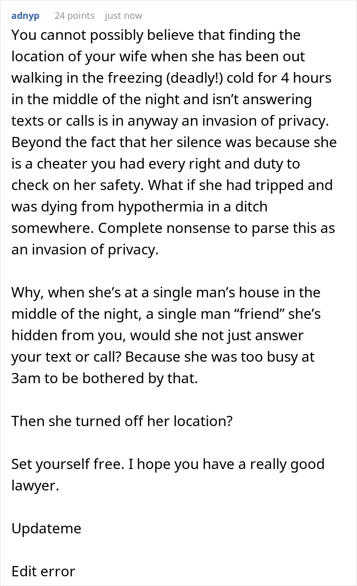 Man Ends 16-Year Marriage After Tracking Wife’s Phone And Seeing Where She Went On Night “Walks” Man Ends 16-Year Marriage After Tracking Wife’s Phone And Seeing Where She Went On Night “Walks”