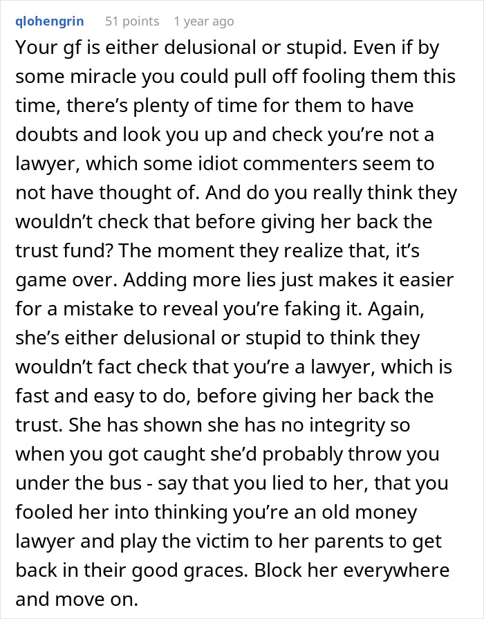 Man Wonders If His Relationship Is Doomed After His GF Pressures Him To Lie About His Career Man Wonders If His Relationship Is Doomed After His GF Pressures Him To Lie About His Career