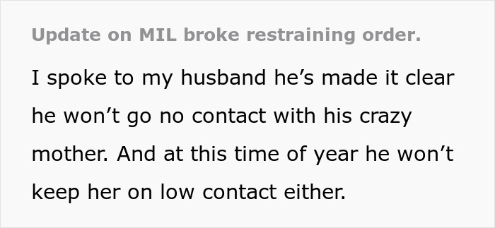 After 29 Years Of Marriage Woman Finally Takes Out A Restraining Order Against MIL After 29 Years Of Marriage Woman Finally Takes Out A Restraining Order Against MIL