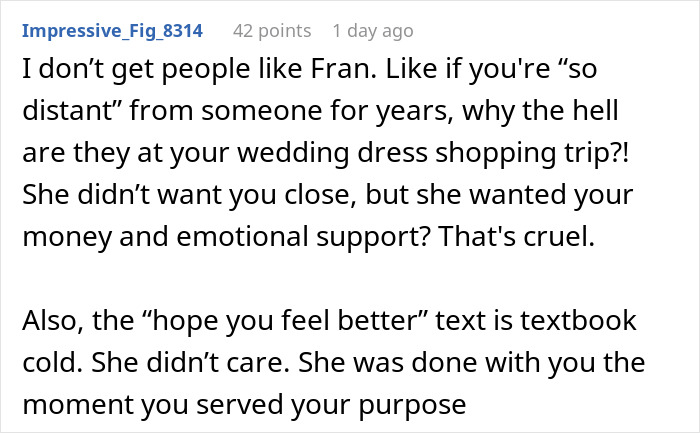 “Spend The Night And Morning Crying”: Wedding Dress Shopping Trip Turns Into A Painful Friendship Wake-Up Call “Spend The Night And Morning Crying”: Wedding Dress Shopping Trip Turns Into A Painful Friendship Wake-Up Call