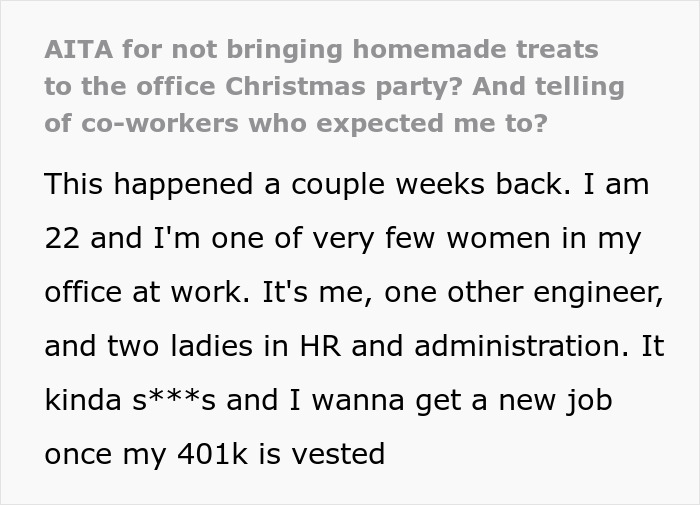 Woman Goes Off On Males Colleagues For Expecting From Her A Homemade Dessert At Potluck Woman Goes Off On Males Colleagues For Expecting From Her A Homemade Dessert At Potluck