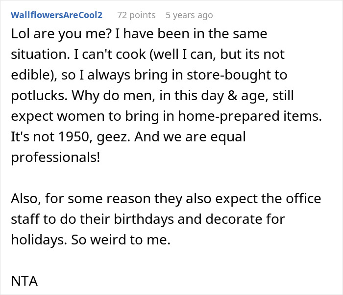Woman Goes Off On Males Colleagues For Expecting From Her A Homemade Dessert At Potluck Woman Goes Off On Males Colleagues For Expecting From Her A Homemade Dessert At Potluck