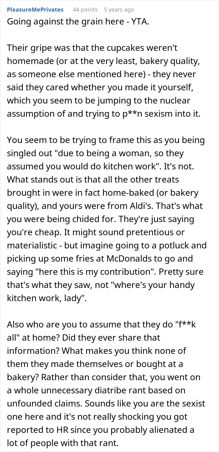 Woman Goes Off On Males Colleagues For Expecting From Her A Homemade Dessert At Potluck Woman Goes Off On Males Colleagues For Expecting From Her A Homemade Dessert At Potluck