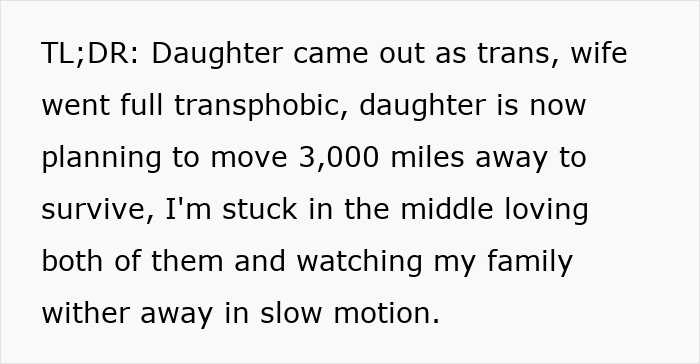 Wife Goes Full Transphobic After Son Comes Out, Husband Feels Like Their Family Is Imploding