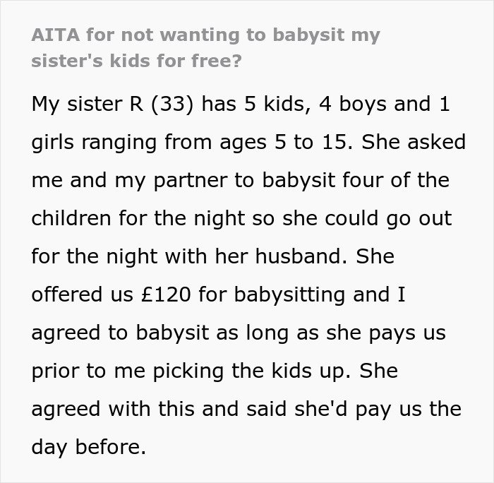 Lady Expects Sis To Babysit 4 Kids For Free, Uses The ‘Family Card’ After She Demands &pound;120 For It