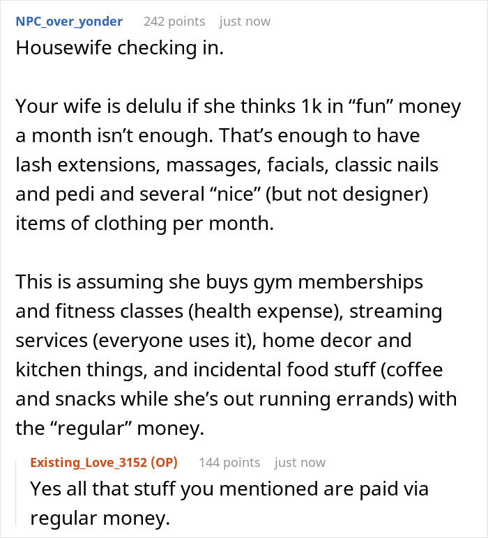 “Time For You To Get A Job”: SAHM ‘Feels Poor’ Despite Hubs Giving Her $1K/Month As ‘Fun Money’
