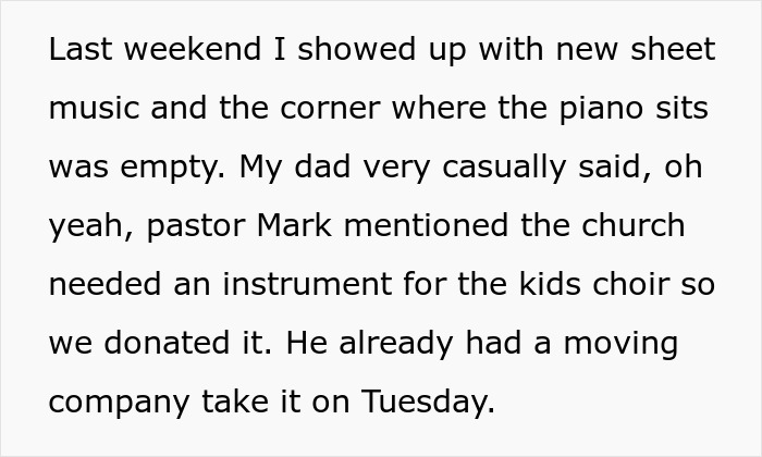 Parents Donate Daughter’s Inherited Piano To Church, Ashamed After She Calls Pastor To Take It Back Parents Donate Daughter’s Inherited Piano To Church, Ashamed After She Calls Pastor To Take It Back