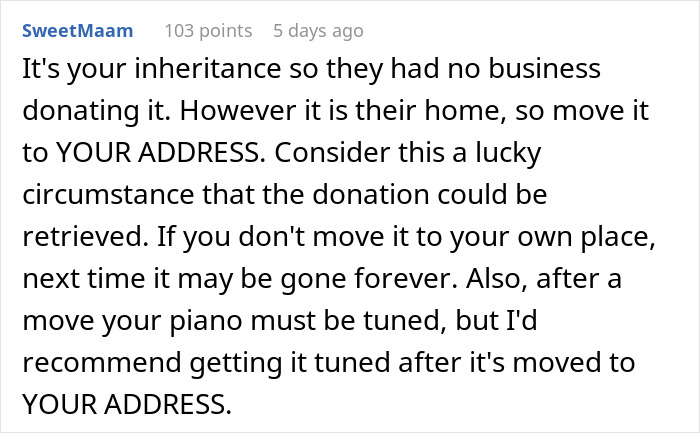 Parents Donate Daughter’s Inherited Piano To Church, Ashamed After She Calls Pastor To Take It Back Parents Donate Daughter’s Inherited Piano To Church, Ashamed After She Calls Pastor To Take It Back