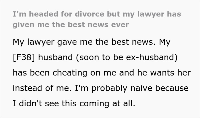 Man Leaves Wife Of 10 Years For Younger Woman, Panics When Divorce Takes An Unexpected Turn