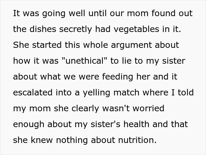 Sister Sneaks Veggies Into Meals To Protect Teen&rsquo;s Health, Mom Guilt-Trips Her For Lying