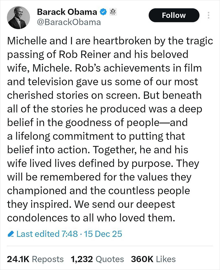 Michelle Obama Breaks Her Silence After Trump Blames The Rob Reiner Tragedy On Fake Syndrome