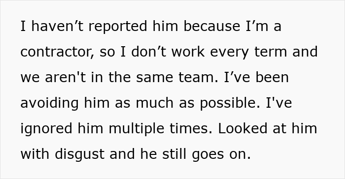 Guy Won’t Leave Younger Colleague Alone, She Suspects He Has Inappropriate Intentions