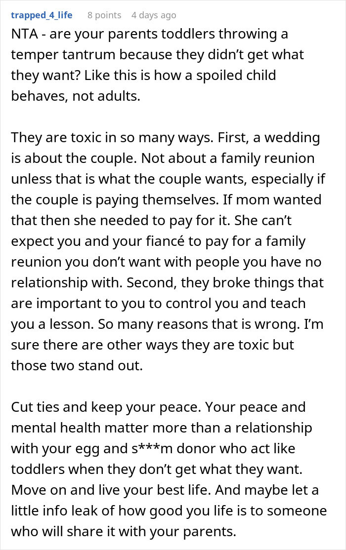 Man Cuts Off Parents After Their Revenge In Response To Him Planning A Small Wedding