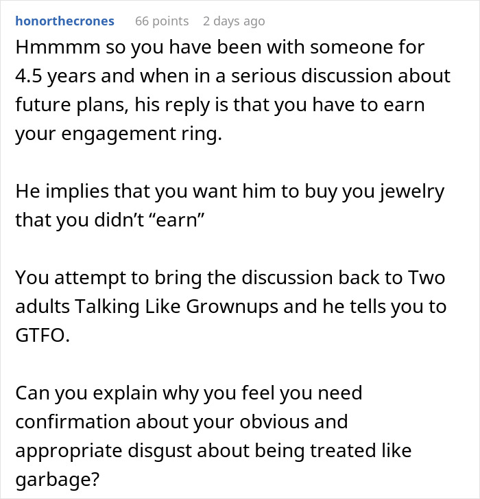 Man Tells Girlfriend She Must &ldquo;Earn&rdquo; An Engagement Ring After 4.5 Years Together, Drama Ensues