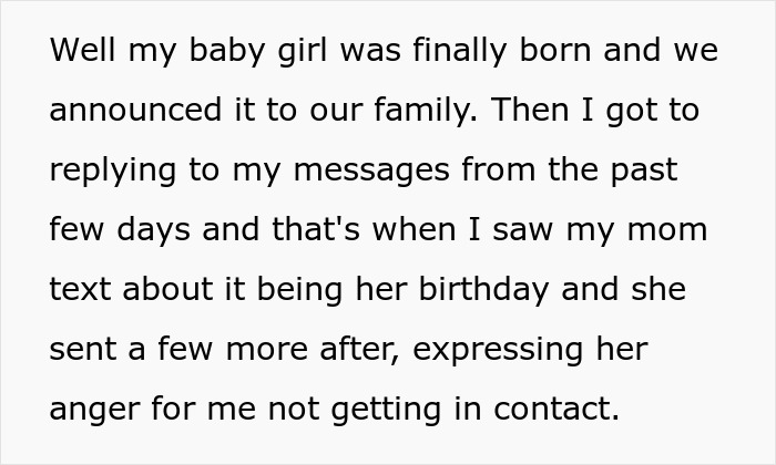 Mom Rages At Son For Forgetting Her Birthday, Accuses DIL Of Purposely Going Into Labor At That Time Mom Rages At Son For Forgetting Her Birthday, Accuses DIL Of Purposely Going Into Labor At That Time