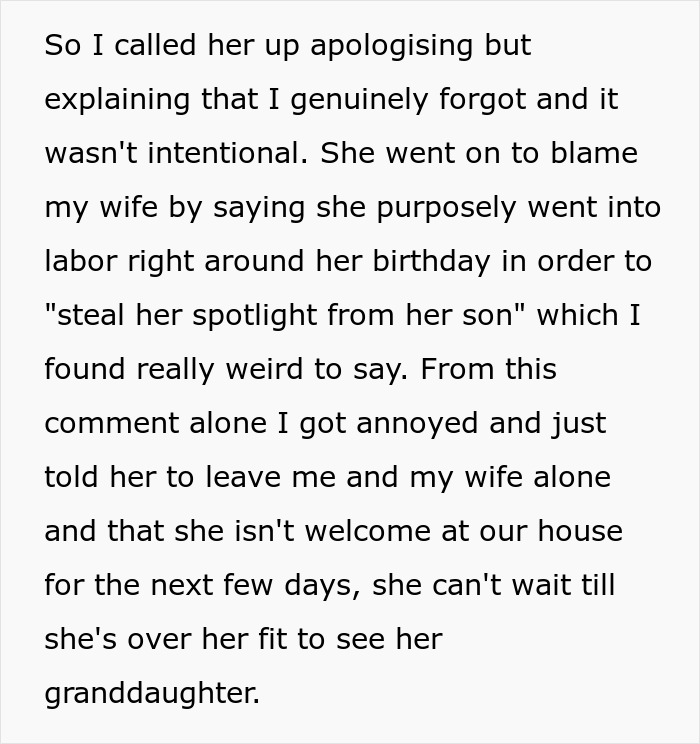 Mom Rages At Son For Forgetting Her Birthday, Accuses DIL Of Purposely Going Into Labor At That Time Mom Rages At Son For Forgetting Her Birthday, Accuses DIL Of Purposely Going Into Labor At That Time