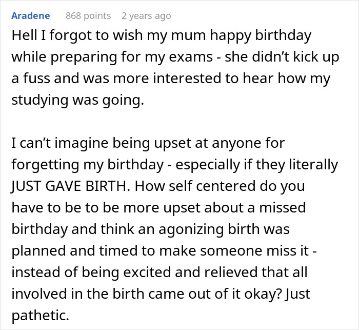 Mom Rages At Son For Forgetting Her Birthday, Accuses DIL Of Purposely Going Into Labor At That Time Mom Rages At Son For Forgetting Her Birthday, Accuses DIL Of Purposely Going Into Labor At That Time