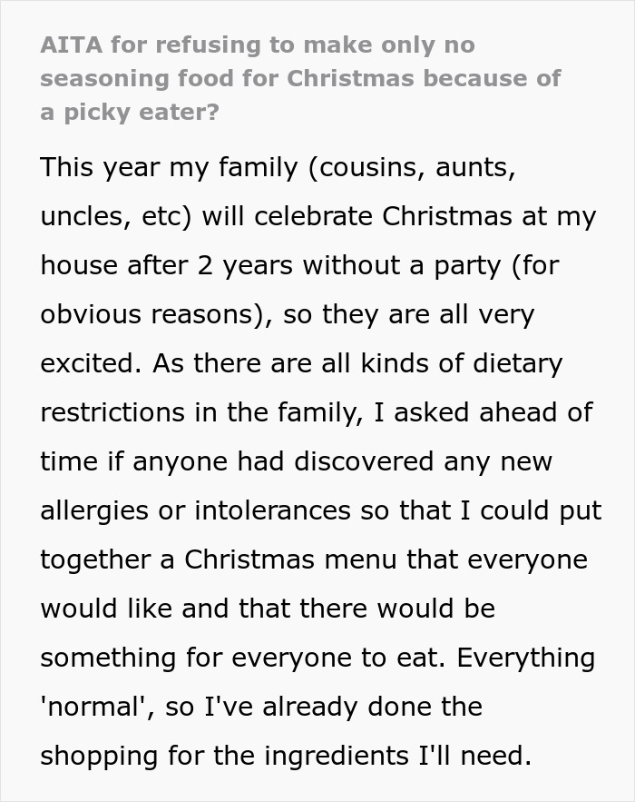 Picky Eater Demands Brother&rsquo;s In-Laws Change Entire Christmas Menu For Him, Gets A Reality Check