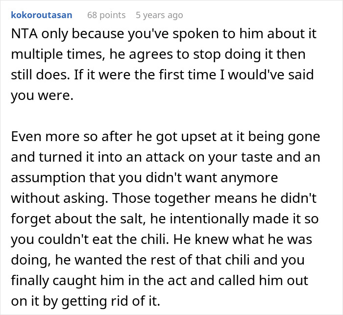 Woman Dumps An Entire Pot Of Chili After BF Ruins It For Her, Considers Throwing Him Out Too