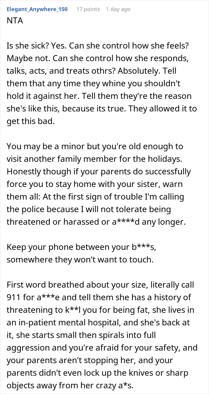 “AITAH For Refusing To Spend Christmas At Home If My Sister Is Released From Her Eating Disorder Clinic?” “AITAH For Refusing To Spend Christmas At Home If My Sister Is Released From Her Eating Disorder Clinic?”