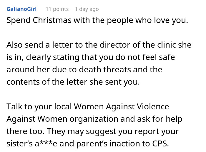 “AITAH For Refusing To Spend Christmas At Home If My Sister Is Released From Her Eating Disorder Clinic?” “AITAH For Refusing To Spend Christmas At Home If My Sister Is Released From Her Eating Disorder Clinic?”