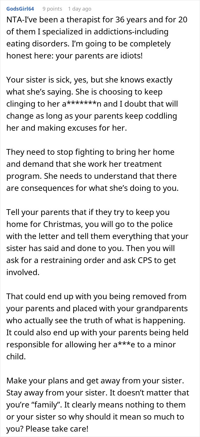 “AITAH For Refusing To Spend Christmas At Home If My Sister Is Released From Her Eating Disorder Clinic?” “AITAH For Refusing To Spend Christmas At Home If My Sister Is Released From Her Eating Disorder Clinic?”