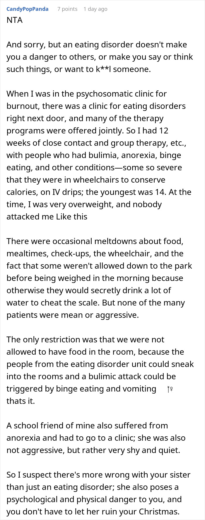 “AITAH For Refusing To Spend Christmas At Home If My Sister Is Released From Her Eating Disorder Clinic?” “AITAH For Refusing To Spend Christmas At Home If My Sister Is Released From Her Eating Disorder Clinic?”