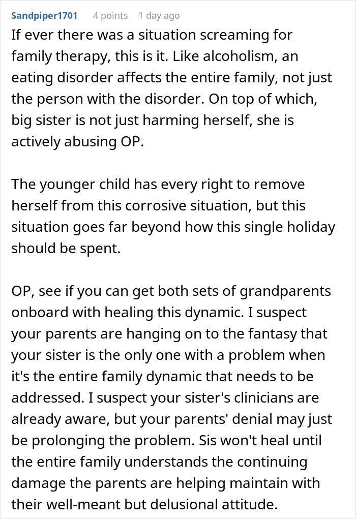 “AITAH For Refusing To Spend Christmas At Home If My Sister Is Released From Her Eating Disorder Clinic?” “AITAH For Refusing To Spend Christmas At Home If My Sister Is Released From Her Eating Disorder Clinic?”