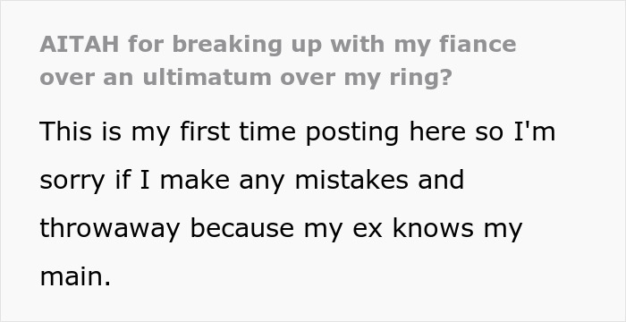 “Am I The Jerk For Breaking Up With My Fianc&eacute; Over An Ultimatum Over My Ring?”