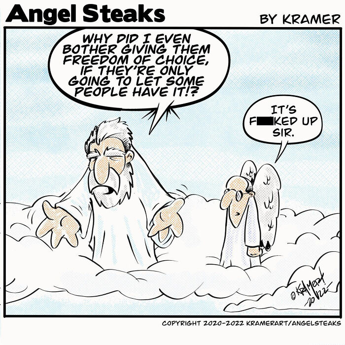 ‘Angel Steaks’: 20 Single-Panel Cartoons Featuring God ‘Angel Steaks’: 20 Single-Panel Cartoons Featuring God