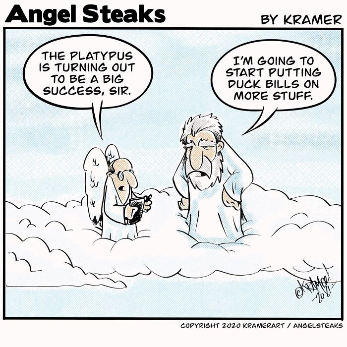 ‘Angel Steaks’: 20 Single-Panel Cartoons Featuring God ‘Angel Steaks’: 20 Single-Panel Cartoons Featuring God