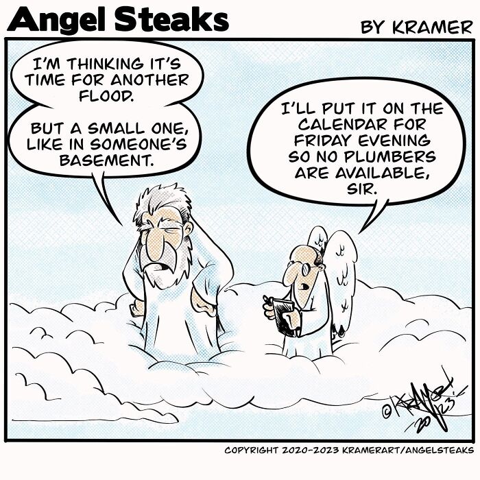 ‘Angel Steaks’: 20 Single-Panel Cartoons Featuring God ‘Angel Steaks’: 20 Single-Panel Cartoons Featuring God