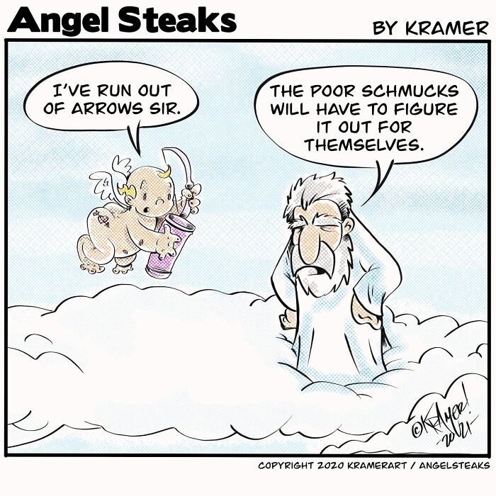 ‘Angel Steaks’: 20 Single-Panel Cartoons Featuring God ‘Angel Steaks’: 20 Single-Panel Cartoons Featuring God