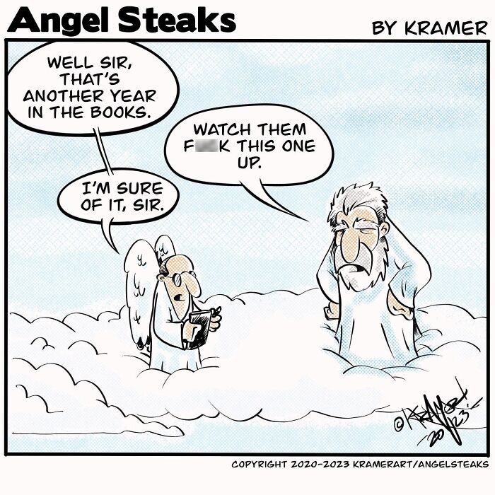 ‘Angel Steaks’: 20 Single-Panel Cartoons Featuring God ‘Angel Steaks’: 20 Single-Panel Cartoons Featuring God