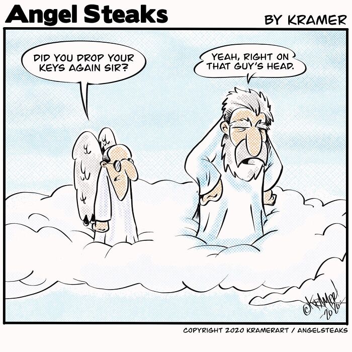 ‘Angel Steaks’: 20 Single-Panel Cartoons Featuring God ‘Angel Steaks’: 20 Single-Panel Cartoons Featuring God
