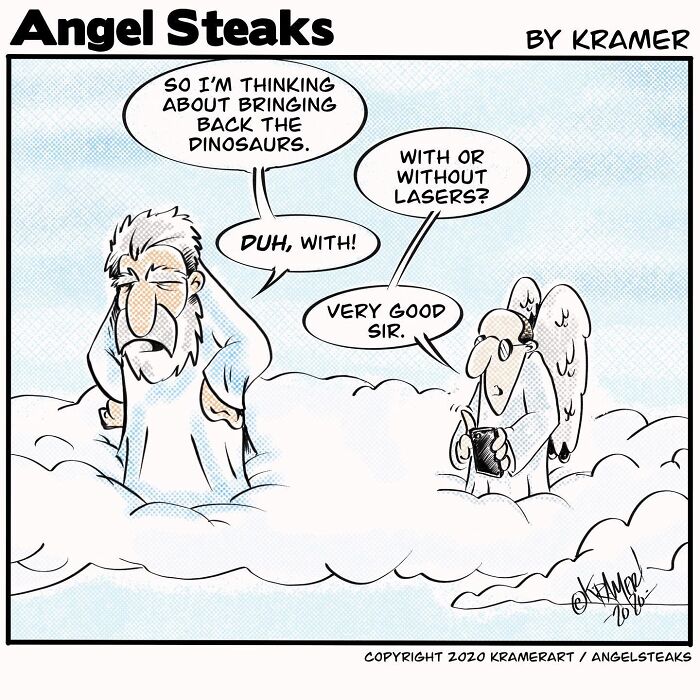 ‘Angel Steaks’: 20 Single-Panel Cartoons Featuring God ‘Angel Steaks’: 20 Single-Panel Cartoons Featuring God