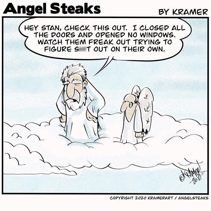 ‘Angel Steaks’: 20 Single-Panel Cartoons Featuring God ‘Angel Steaks’: 20 Single-Panel Cartoons Featuring God