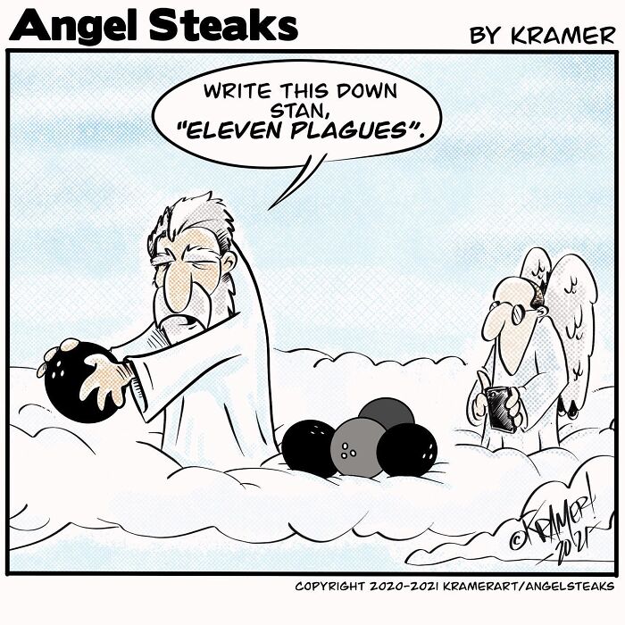 ‘Angel Steaks’: 20 Single-Panel Cartoons Featuring God ‘Angel Steaks’: 20 Single-Panel Cartoons Featuring God