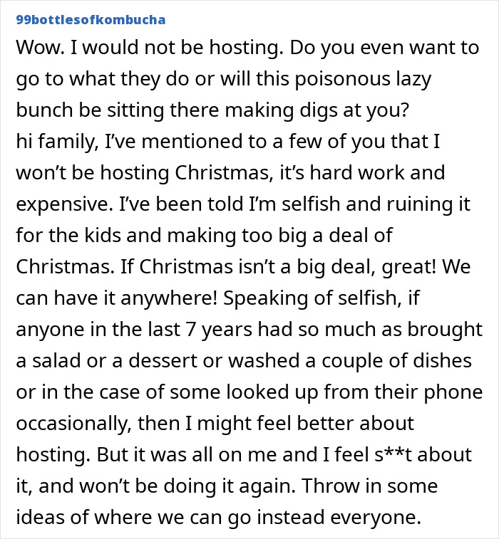 Family Demands Person Hosts Christmas Dinner, While Not Helping At All: “You Earn The Most”