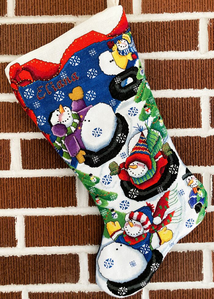 My Mom Has Been Making Needlepoint Christmas Stockings For Our Family For Decades, And Here Are Some Of Her Beautiful Works