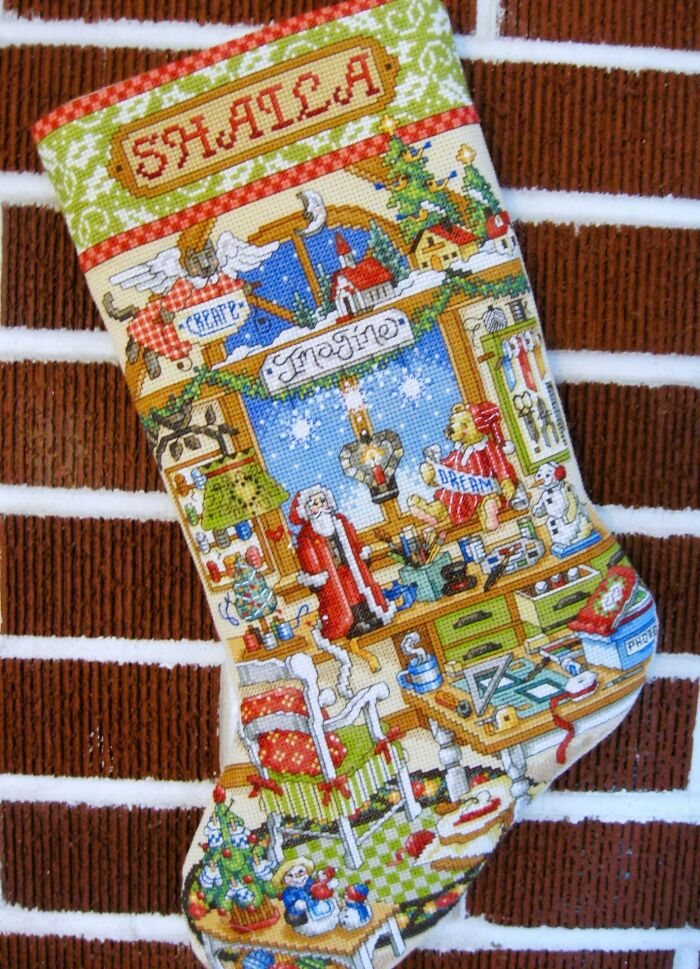 My Mom Has Been Making Needlepoint Christmas Stockings For Our Family For Decades, And Here Are Some Of Her Beautiful Works