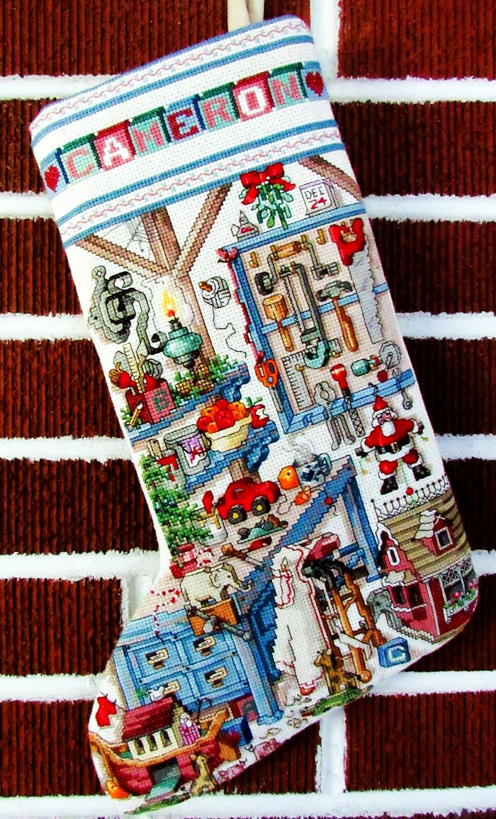 My Mom Has Been Making Needlepoint Christmas Stockings For Our Family For Decades, And Here Are Some Of Her Beautiful Works