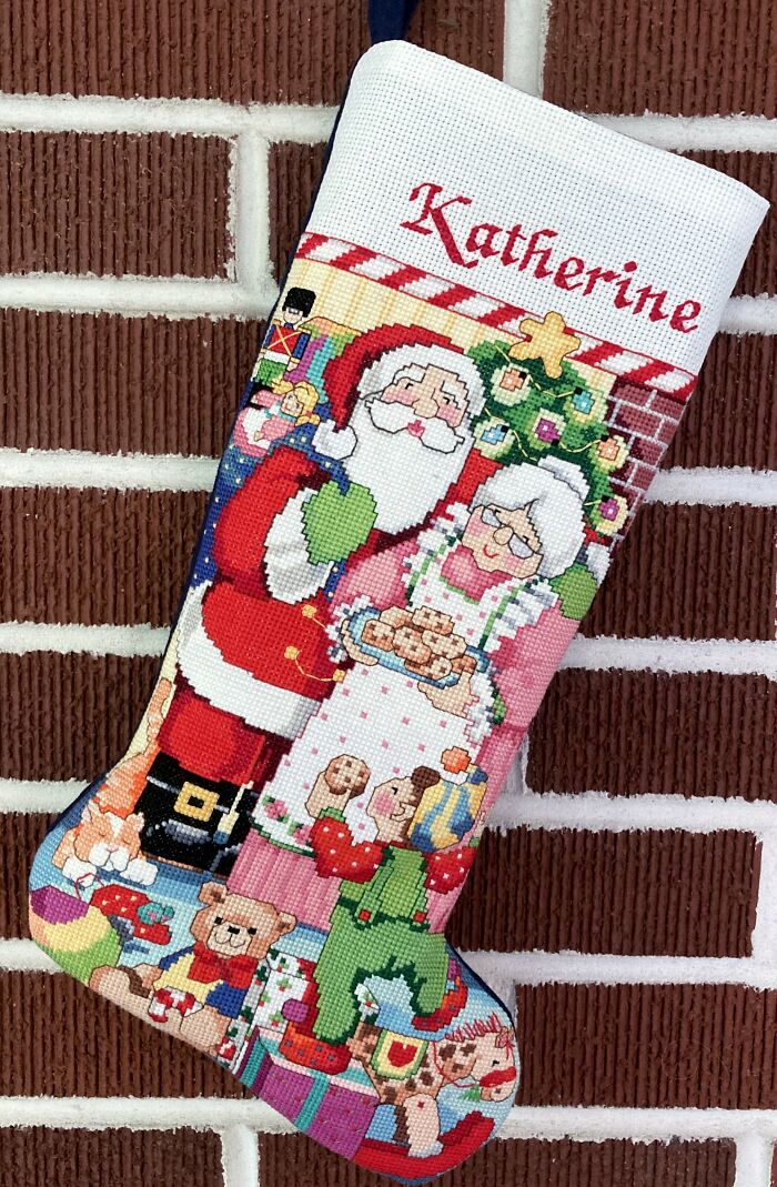 My Mom Has Been Making Needlepoint Christmas Stockings For Our Family For Decades, And Here Are Some Of Her Beautiful Works