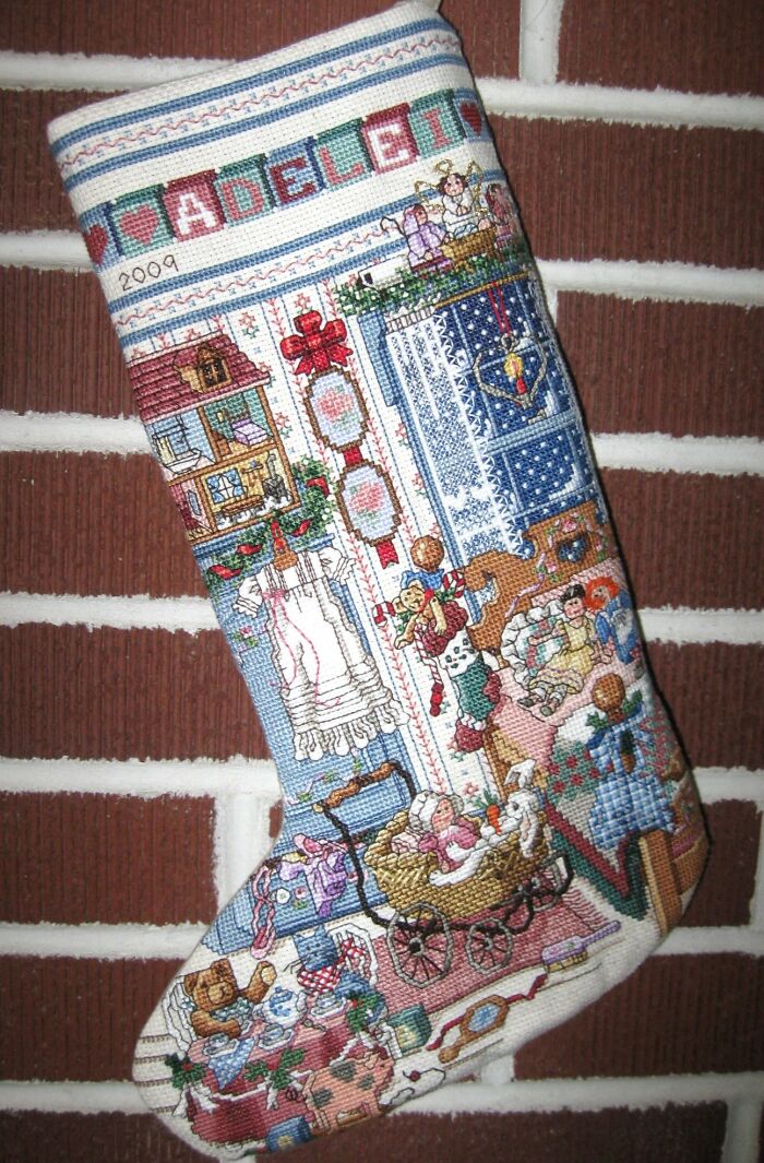 My Mom Has Been Making Needlepoint Christmas Stockings For Our Family For Decades, And Here Are Some Of Her Beautiful Works