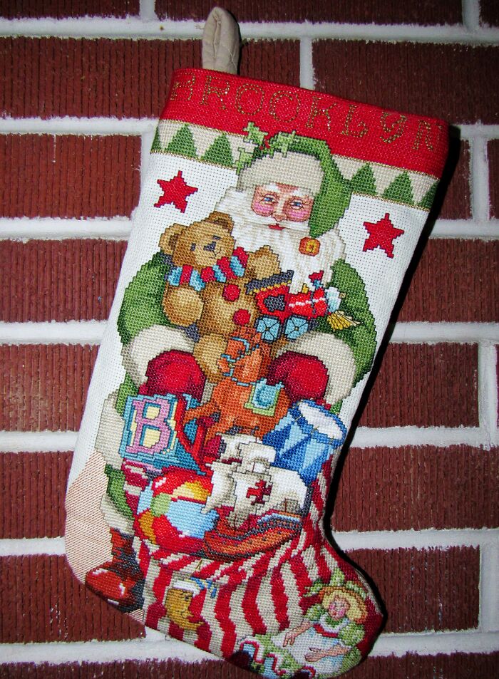 My Mom Has Been Making Needlepoint Christmas Stockings For Our Family For Decades, And Here Are Some Of Her Beautiful Works