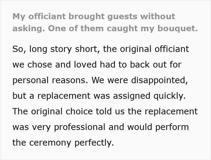 Bride Mortified As Officiant Brings Random Guest To Ceremony, Loses It When She Catches The Bouquet