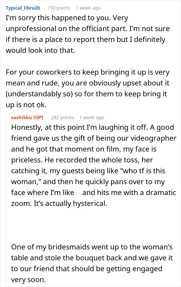 Bride Mortified As Officiant Brings Random Guest To Ceremony, Loses It When She Catches The Bouquet