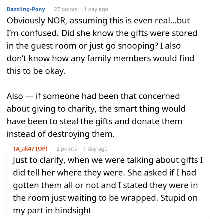 Woman Decides To Destroy Child’s Christmas Presents, Because Sister Is “Not Doing Enough For Charity”