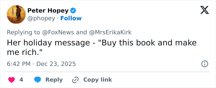 Erika Kirk Accused Of Cashing In On Tragedy With Christmas Message Promoting Charlie Kirk&rsquo;s Book